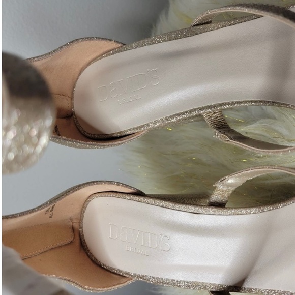 EUC: David’s Bridal Champagne Glitter Triple Strap Heels - Picture 7 of 9